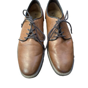 GEORGE Oxford Shoes Mens Size 8.5 Lace Up Cognac Comfort Memory Foam Dress Shoes